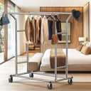 Simple Houseware Heavy Duty Double Rail Clothing Garment Rack, Holds Up to 200 lbs, 43 to 67 Inches Extendable Rod, Chrome