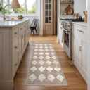 Lahome Zelie Machine Washable Bathroom Rugs Runner, 2x5 Non Slip Entryway Rugs Indoor Kitchen Runner Rug, Moroccan Trellis Non Skid Carpet Runners for Bedside Entrance Laundry Room, Beige