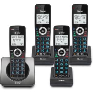 AT&T GL2101-4 DECT 6.0 4-Handset Cordless Home Phone with Call Block, Caller ID, Full-Duplex Handset Speakerphone, 2" White Backlit Display, Lighted Keypad (Graphite & Black)