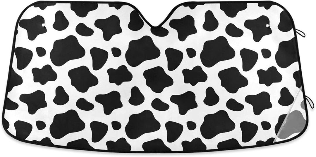 Black and White Cow Print Shade Windshield Sun Shade,Foldable Car Sun Shade for Front Windshield Sunshades Protector Blocks UV Rays Sun Visor Protect and Cool Your Vehicle Interior