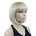 Lydell 8" Straight Short Bob Hair Flat Bangs Cute Central Dot Skin Top Heat Resistant Synthetic Wigs (26 Bright Golden Blonde)