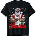 African American Santa Christmas Cool Afro Black Men T-Shirt Size 2XL