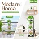 iDavosic.ly 4 Tier Corner Plant Stand Indoor, 45 Inch Tall Vertical Metal Flower Heavy Duty Pot Holder Shelf Outdoor for Patio Porch Living Room, Modern Black & Rustic Brown - Round