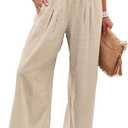 Angerella Womens Elastic High Waisted Palazzo Pants Casual Wide Leg Long Lounge Pant Trousers with Pocket (Small, #1 Beige)