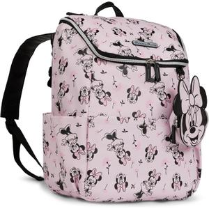 Disney Diaper Bag Backpack with Changing Pad Minnie Mouse – 16” Nylon Baby Bag for Parents, Insulated Bottle Holders, Multiple Storage Pockets
