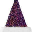 2 x BELISHMIE Golden Sparkling Sequin Santa Hat for Adults Christmas Holiday Party Accessory, Plush Fur Trim, Festival Headwear (Blue)