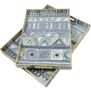 Leemxiiny 2 Pack Boho Decorative Trays with Handles, Modern Serving Trays for Coffee Table, Living Room, Kitchen, Home Decor. Black