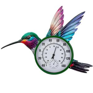 Large Outdoor Thermometer, Hummingbird Wall Thermometers Hygrometer No Need Battery, Retro Sun Outside Thermometer Decorative for Backyard, Garden, Living Room