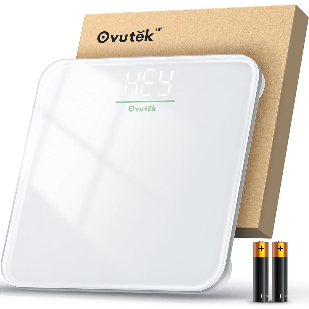 Ovutek Bathroom Scale for Body Weight, Highly Accurate Digital Weighing Machine for People, Upgraded Batteries Included, Compact Size, LED Display, Physician Scale with Sturdy Tempered Glass, 400lb (White)