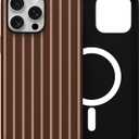 Skyseaco for iPhone 15 Pro Max Case with Magsafe Cute Striped Phone Case, Shockproof Slim Soft TPU and Hard PC Double Layer Protective Cover for Women, Brown
