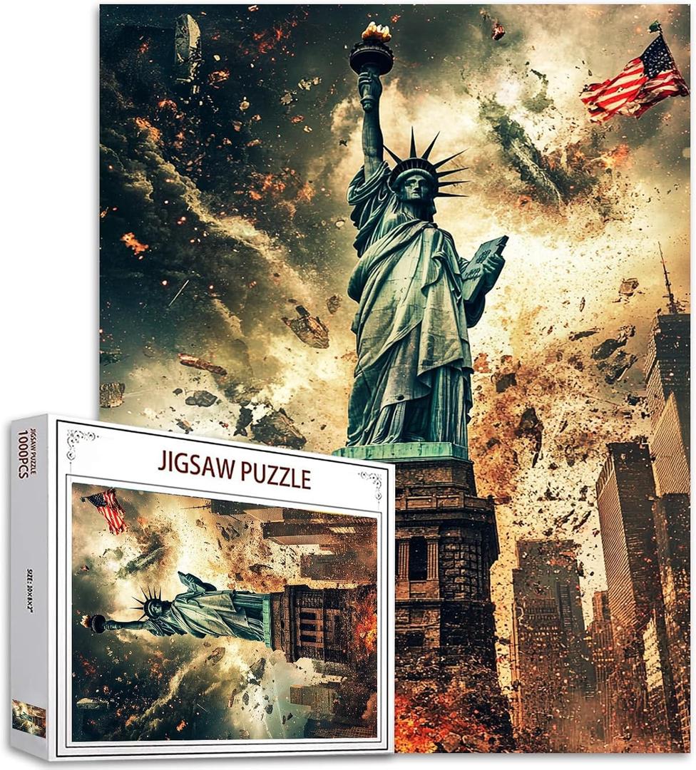 American Statue of Liberty Jigsaw Puzzles for Adults 1000 Pieces, Blast War United States Flag Art Jigsaw Puzzle DIY Craft Puzzles for Home Decoration Gifts, Family Puzzle Perfect for Game Nights