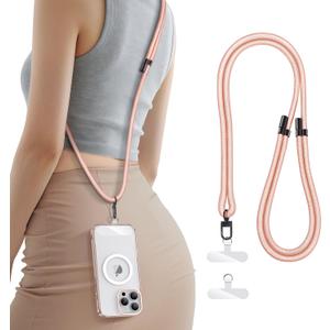SSLOTSCASE for Phone Lanyard Crossbody with 2X TPU Clear Phone Tabs, Retractable Cellphone Lanyard, Premium Metal Buckles, Skin-Friendly, Universal Wrist Strap Leash for Women Men,Pink-Gold