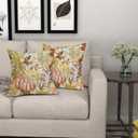 Fall Pillow Covers 16x16 Inch Set of 2 Autumn Burnt Orange Pumpkin Maple Leaf Print Decorative Throw Pillowcases Outdoor Rustic Farmhouse Seasonal Cushion Cases Decor for Sofa Couch Bed