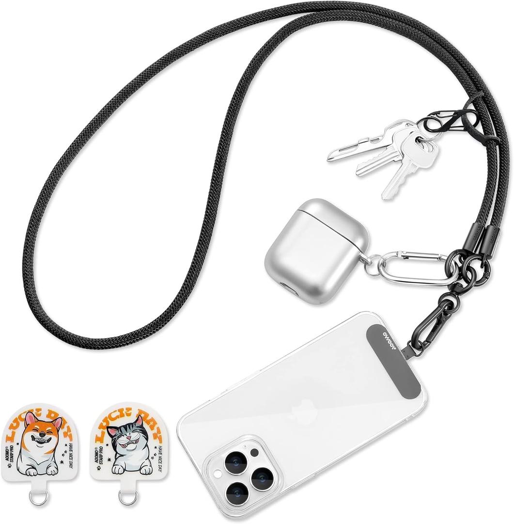 Cell Phone Lanyard, Universal Adjustable Detachable Nylon Crossbody Lanyard,Necklace Lanyard & Wrist Strap (120cm, Black)