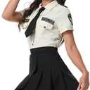 Women Police Officer Costume Halloween Policewoman Outfit Cop Uniform Dress Up with Accessories (S)