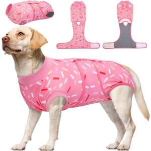 Kuoser Dog Surgery Recovery Suit, Recovery Suit for Female Male Dogs, Dog Onesie After Surgery Spay Neuter, Anti-Licking Pet Surgical Recovery Snugly Suit, Bodysuit for Abdominal Wounds Skin Disease (Large (Back:16.1-20.1'', Weight:23-48 LB), 1#PinkRibbon)