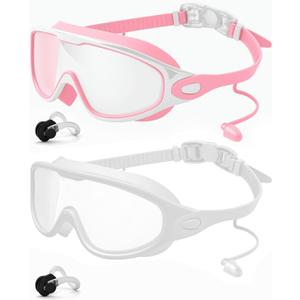 Rantizon Swim Goggles 2 Pack, Wide View Anti Fog&UV Swimming Goggles for Audlt, No Leaking Swim Glasses for Men Women Kids (Large for Adults, Transparent Pink & Transparent White) Rantizon Swim Goggles 2 Pack, Wide View Anti Fog&UV Swimming Goggles for Audlt, No Leaking Swim Glasses for Men Women Kids (Large for Adults, Transparent Pink & Transparent White)