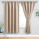 JIUZHEN Blackout Curtains for Bedroom - Thermal Insulated Room Darkening Noise Reducing, 60 x 63 Inch Length Curtains for Living Room, Set of 2 Panels with Tiebacks, Beige