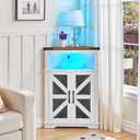 HOOBRO Corner Storage Cabinet, Small Corner Cabinet with Doors and Adjustable Shelves, Farmhouse Storage Cabient with LED Lights for Bathroom, Living Room, Kitchen, White and Walnut WH99DCJ01