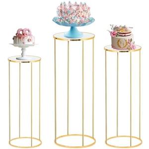 Bonastella Cylinder Stands for Party, 3PCS Cylinder Pedestal Stand, Cilindros Para Fiestas Cake Table Stand for Parties Metal Plant Stand Cylinder Tables for Parties Round Cylinder Stands for Party, Gold 