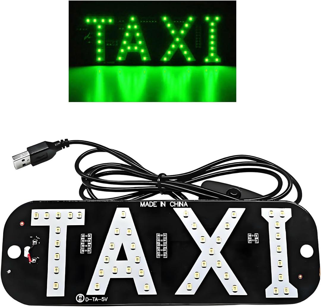 Taxi LED Sign Decor, 5V USB Bright Taxi Logo LED Light with Transparent Suction Cups, Vibrant Cab Indicator Lamp Taxi Flashing Hook on Window for Drivers, Car Accessories (Green)