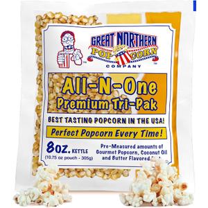 12oz Popcorn Machine Popcorn Packets - All-in-One Movie Theater Style Popcorn Kernels, Salt, and Oil Packs by Great Northern Popcorn (24 Case) Best By 06/29/2028