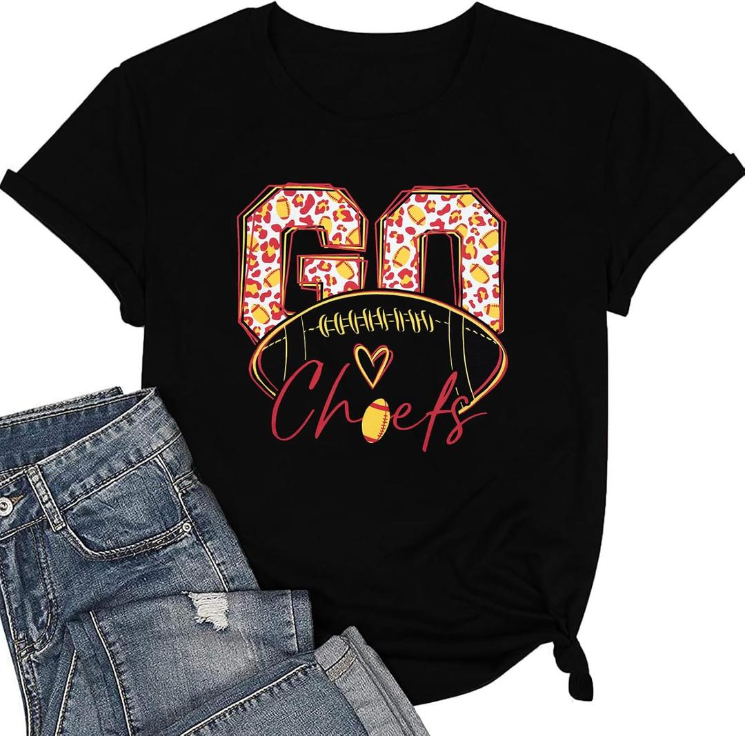 Football Shirts for Women Game Day Tshirt Vintage Leopard Soccer Splatter Graphic Tee Team Fan Gifts Tops (Small, Black)