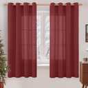 LAMIT Sheer Linen Curtains 63 Inch Length for Bedroom, Light Filtering Christmas Decor Panels Bronze Grommet Linen Textured Drapes for Living Room/Farmhouse, 2 Panels Set, 52 x 63 Inch, Burgundy Red