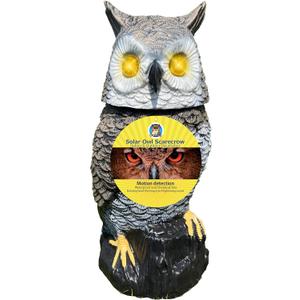 Solar Owl with Flashing Eyes, Rotating Head and Realistic Tweets, Plastic Owl Decoration for Home, Garden, Patio and Fence, 15 in x 5.5 in x 5.5 in