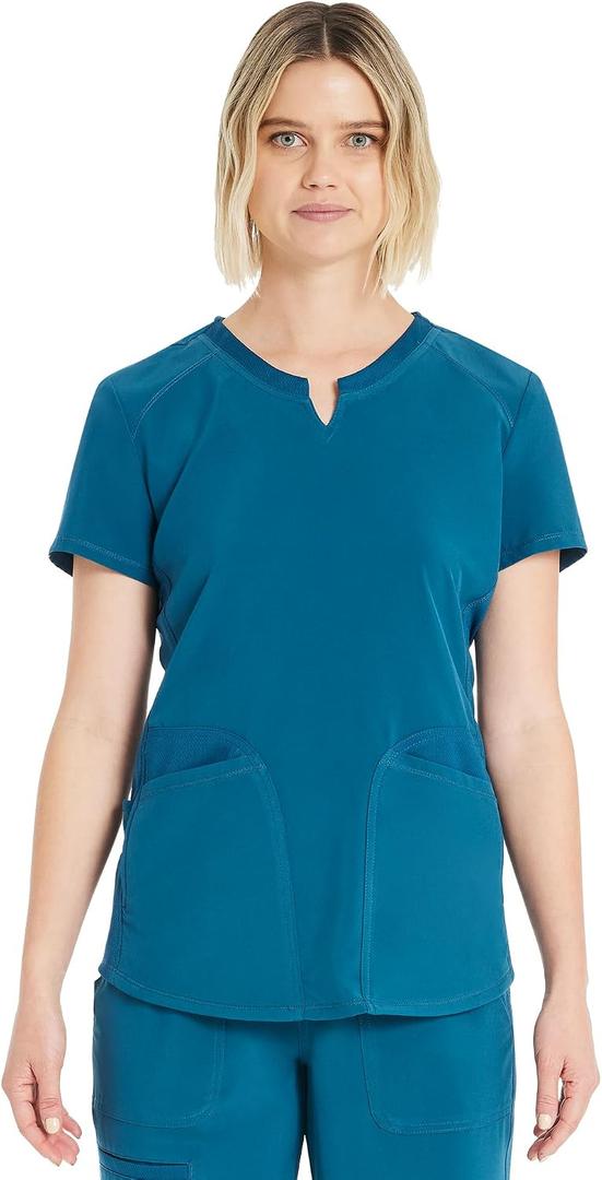 Scrubstar Womens Notch Neck Scrub Top Ultra Soft Stretch Nursing Uniform with 3 Functional Pockets & Moisture Control Fabric (Blue, XXXL)