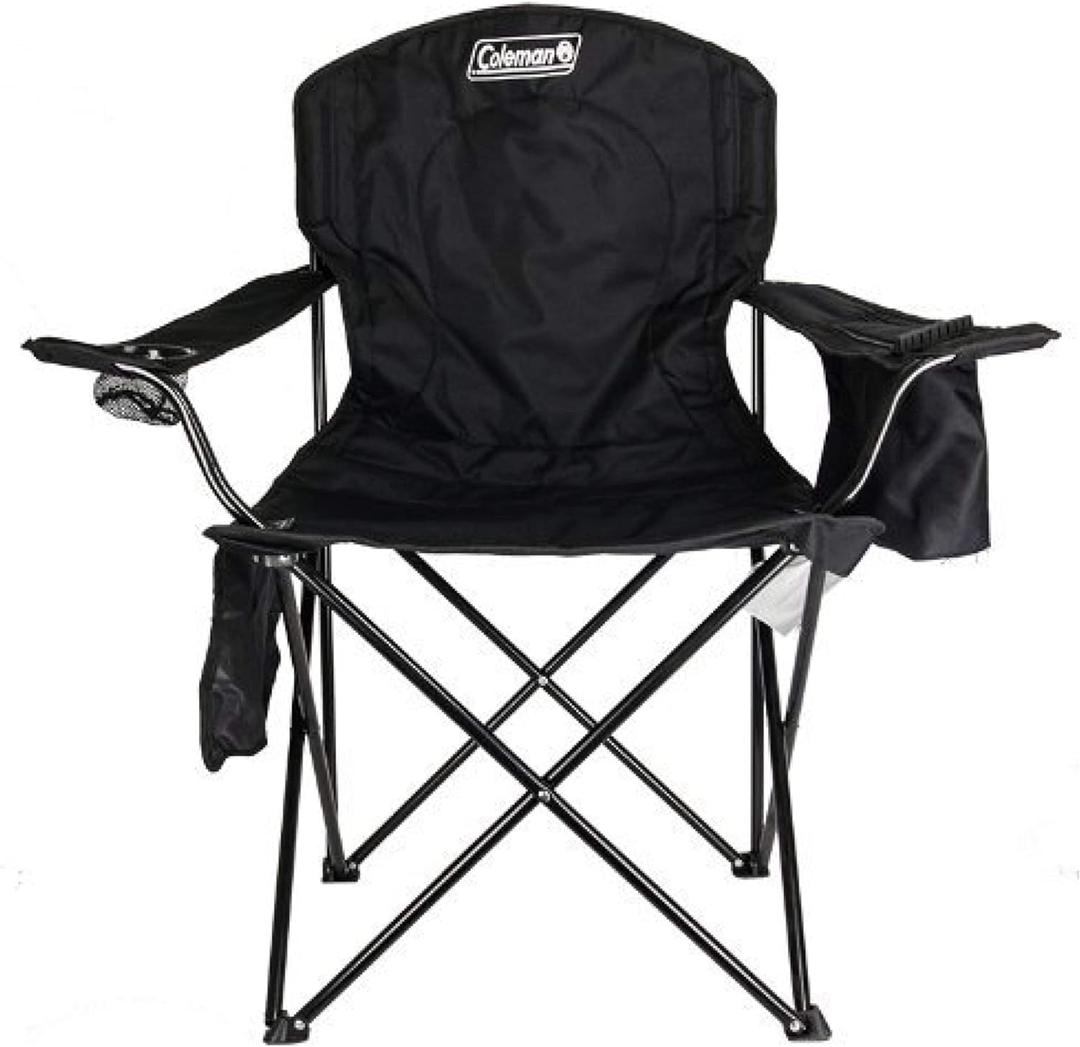 Coleman Portable Quad Camp Chair with 4-Can Cooler, Cushioned Seat & Back with Side Pockets & Cup Holder, Carry Bag Included (Black)