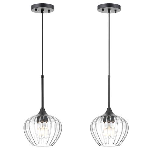 QianZhan 1Pack Glass Pendant Light Kitchen Island, 7inch Modern Black Pendant Lights Fixture Small Farmhouse Pendant Hanging Lighting for Dining Room Sink Bathroom Bar Restaurant