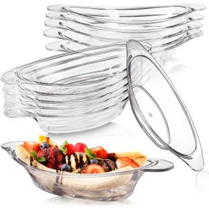 12 Pack Acrylic Banana Split Boats, 6 Oz Ice Cream Sundae Serving Dish, Reusable Clear Dishware Bowl Serving Plates for Fruits, Dessert, Yogurt, Brownies, Salad, Snack