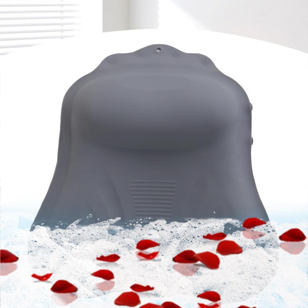 Silicone Bath Pillow for Tub Ergonomic Bathtub Headrest with Inflatable Air Cushion, Non-Slip Suction Cups & Neck/Back Support Comfortable Spa Bath Accessory for Relaxation (Grey)