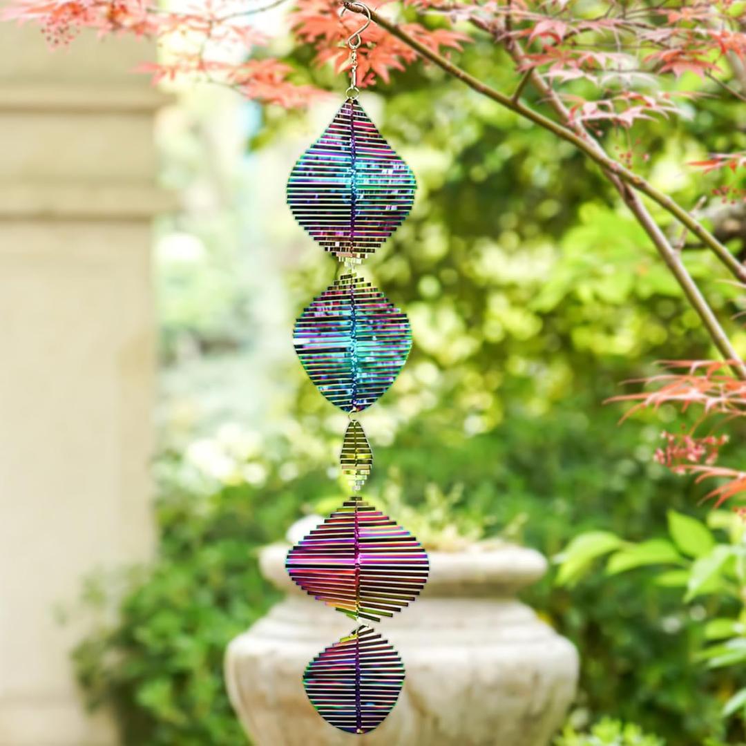 Wind Spinners Outdoor, 3D Helix Whirl Hanging Wind Spinners, Gradient Rainbow Color, 24 inches Stainless Steel Metal, for Garden, Yard Dcor, Outside, Gifts for Women Mom Wife
