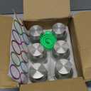 6 Pack Glass Juice Bottles with Lids - 5 oz Clear Water Bottles With Stainless Steel Cap - Liquid Storage Containers for Juicing, Refrigerator - Includes 12 blank labels, 1 Folding Funnel and 1 Brush