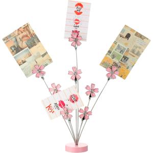 Tandefio Gift Card Tree Holder Clip, 8 Branch Multiple Money Family Photo Tree Christmas Card Holder with Clips Picture Frame Stand for Memo Note Wedding Photo Display Office Desk Decor(Pink)