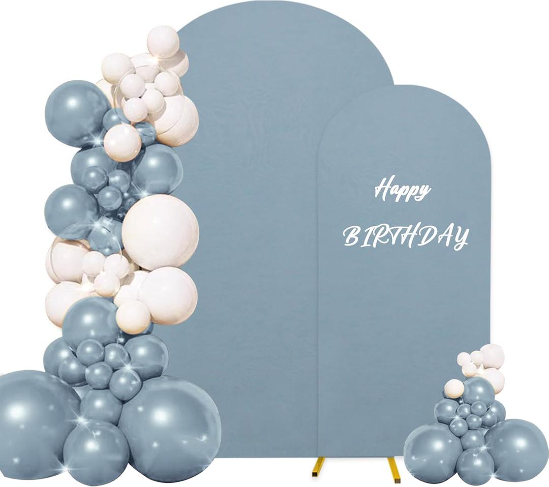 Set of 2 Wedding Arch Stand Cover Round Top Spandex Fitted Arch Cover for Baptism Birthday Party Baby Shower Wedding Arch Stand Decoration7.2FT, 6FT, Dusty Blue