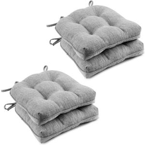 Wellsin Chair Cushions for Dining Chairs, Non-Slip Kitchen Chair Pads with Ties, Tufted Shredded Foam Kitchen Chair Cushions Set of 4, 15.5" X 15.5", Light Gray