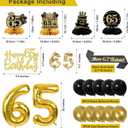 27pcs 65th Birthday Decorations for Men,Black Gold 65th Party Decorations,Happy 65th Birthday Banner Honeycomb Hanging Swirls Cake Topper and Balloons Kit Party Supplies