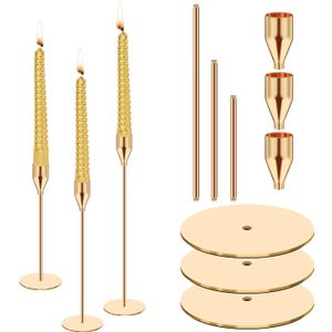 VIJIV Candle Sticks Holder Set of 3, Brass Gold Candelabra Candle Holder Taper, Vintage Modern Candlestick Holders Tapered Bulk Decorative for Table Centerpiece Wedding Dining Home Decor