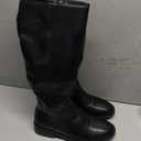 Modatope Knee High Boots Women Black Round Toe Chunky Low Flat Heel Side Zipper Fall Tall High Boots for Women Size 7.5