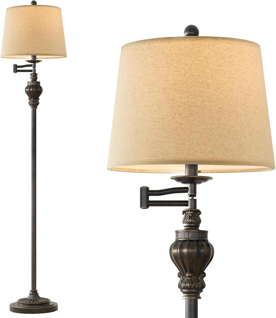 61" Vintage Floor Lamp with 350 Adjustable Swing Arm, Standing Lamp for Bedroom Living Room Bedside Nightstand Retro Farmhouse Mid Century Lamp Light Home Dcor Office Gifts (Dark Brown)