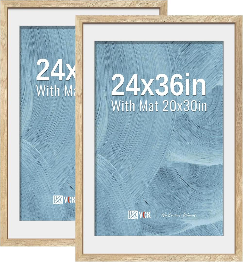 VCK 24x36 Frame 2 Pack, High-End Natural Wood, 20x30 Mat, for Poster/Print
Acid-Free Mat, HD Plexiglass, Wall Hanging for Wall Art, Landscape, Movie Poster, Restaurant, Gallery, Vertical/Horizontal