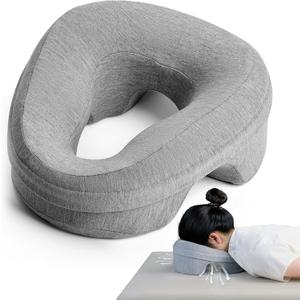 Face Down Pillow for Bed, Massage Headrest Face Pillow After Eye Surgery, Memory Post-Eye Recovery or Beach Tanning, Prone Sleepers with Breathable Design, Removable Grey Cover(Light Gray)