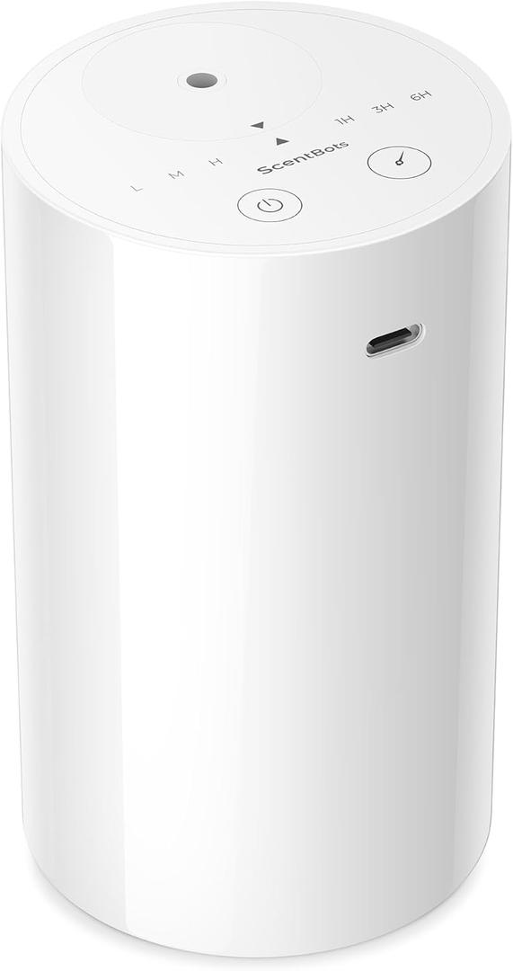 Waterless Essential Oil Diffuser, Battery Operated Aromatherapy Diffuser with 20mL Capacity, Mini Portable Scent Air Machine, 3 Countdown Timers & Mist Levels for Home Room Car Office, ANZ White