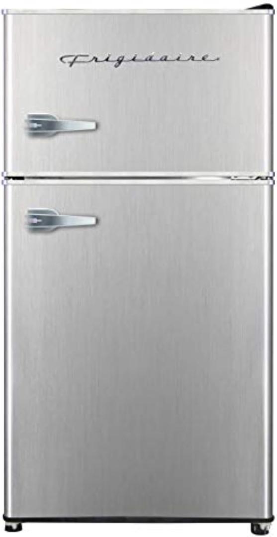 Frigidaire EFR3A1 Compact Small Top-Freezer Refrigerator, Stainless Steel Mini Bar Fridge, Platinum Series-21.26" D x 17.83" W x 33.5" H, 3.2 cu ft Double Door