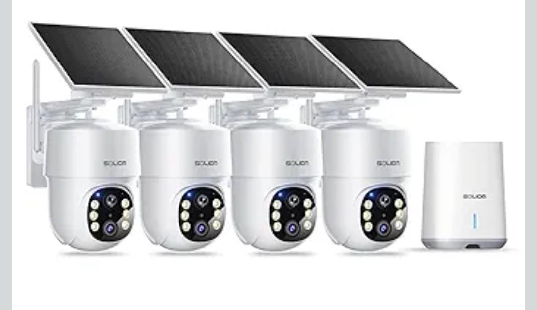 SOLIOM- 5MP Security Cameras Wireless Outdoor, No Subscription,4-Cam Pack, Solar Powered Home Security Camera with 360° Auto Tracking, Pan & Tilt, 3K Color Night Vision,5G & 2.4G Router Compatible