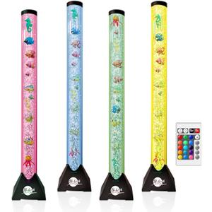 Brewish 4FT Sensory LED Water Bubble Fish Tube Floor Lamp with 16 Color Changing Light Effects  Fake Aquarium Tank Night Light and Gift for Kids, Autism, Men & Women - Remote Control & 12 Fishes (Without Bracket)
