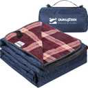DUKUSEEK Large Waterproof Camping Blanket, Cold Weather Warm Fleece Blankets Windproof Triple Layers for Stadium,Camping, Concerts, Car, Dog (Navy-Blue-Red With Thickened Fleece)